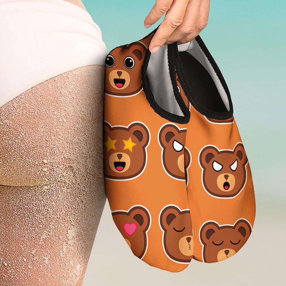 Emoji Teddy Bear Print Water Shoes-grizzshop