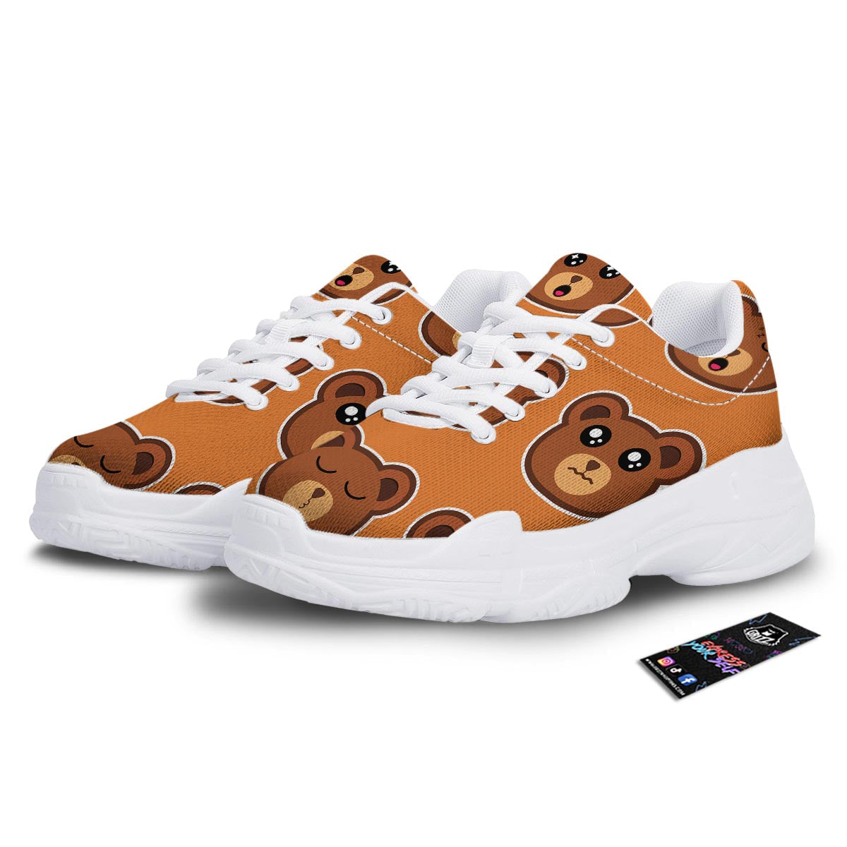 Emoji Teddy Bear Print White Chunky Shoes-grizzshop
