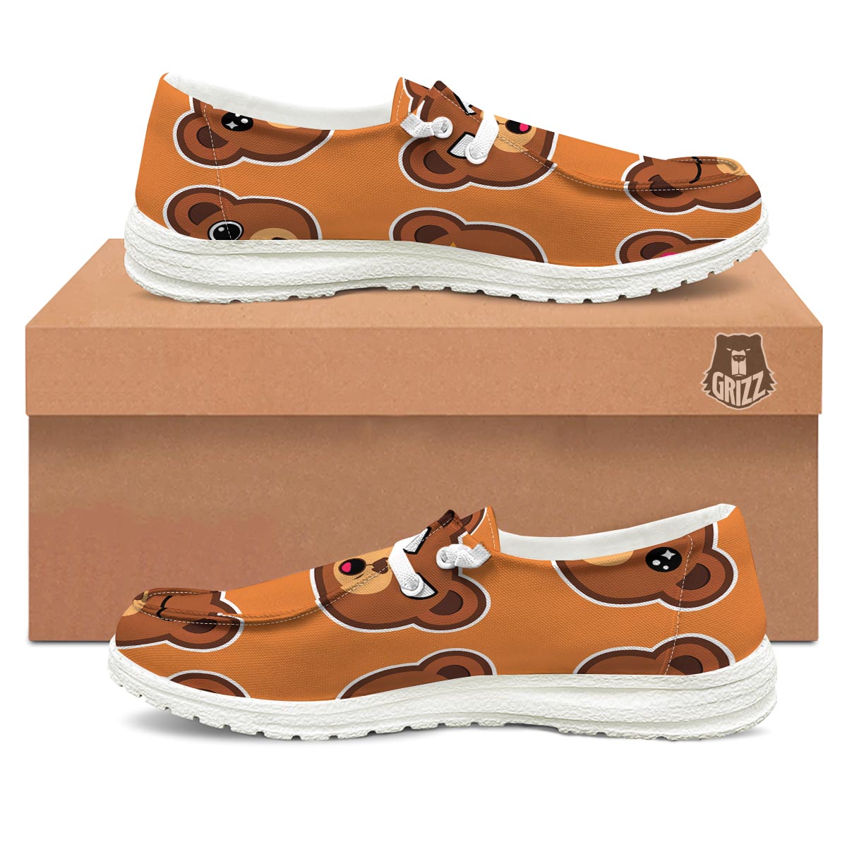 Emoji Teddy Bear Print White Loafers-grizzshop