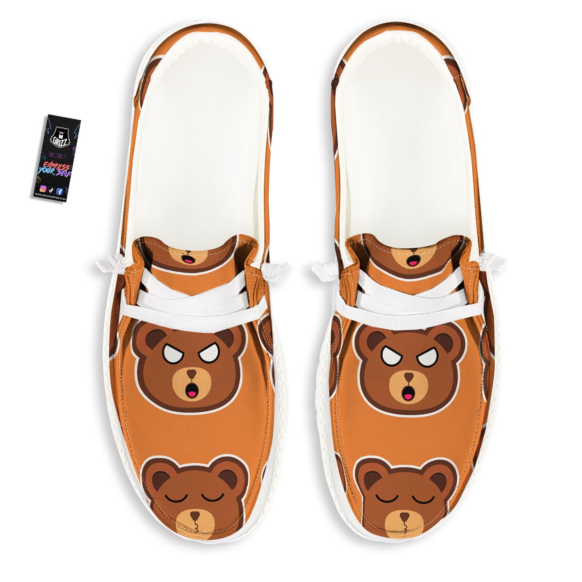 Emoji Teddy Bear Print White Loafers-grizzshop