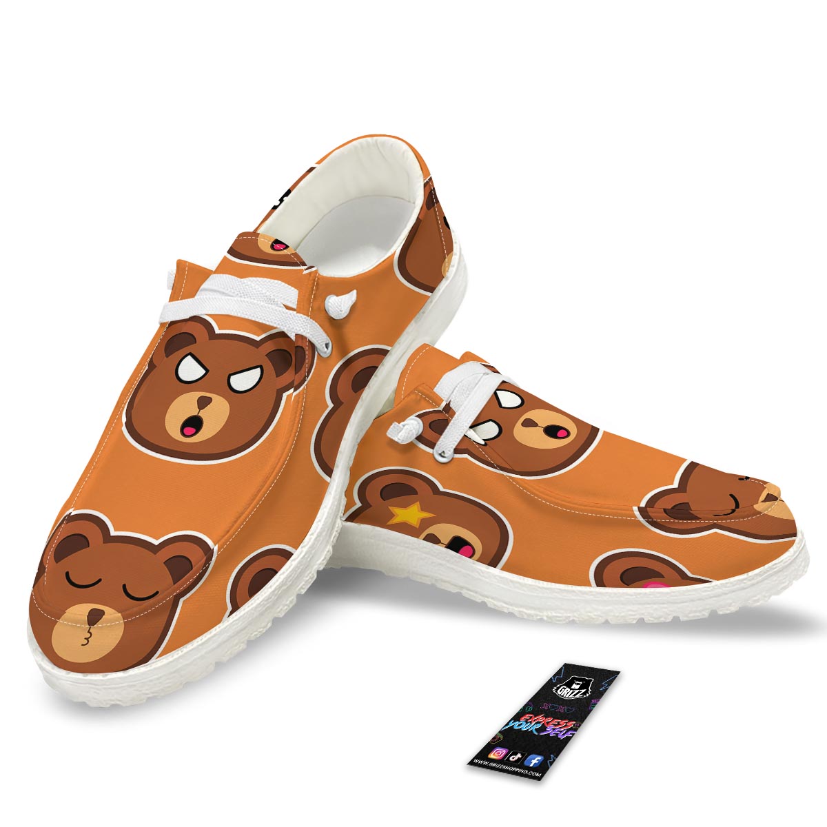 Emoji Teddy Bear Print White Loafers-grizzshop