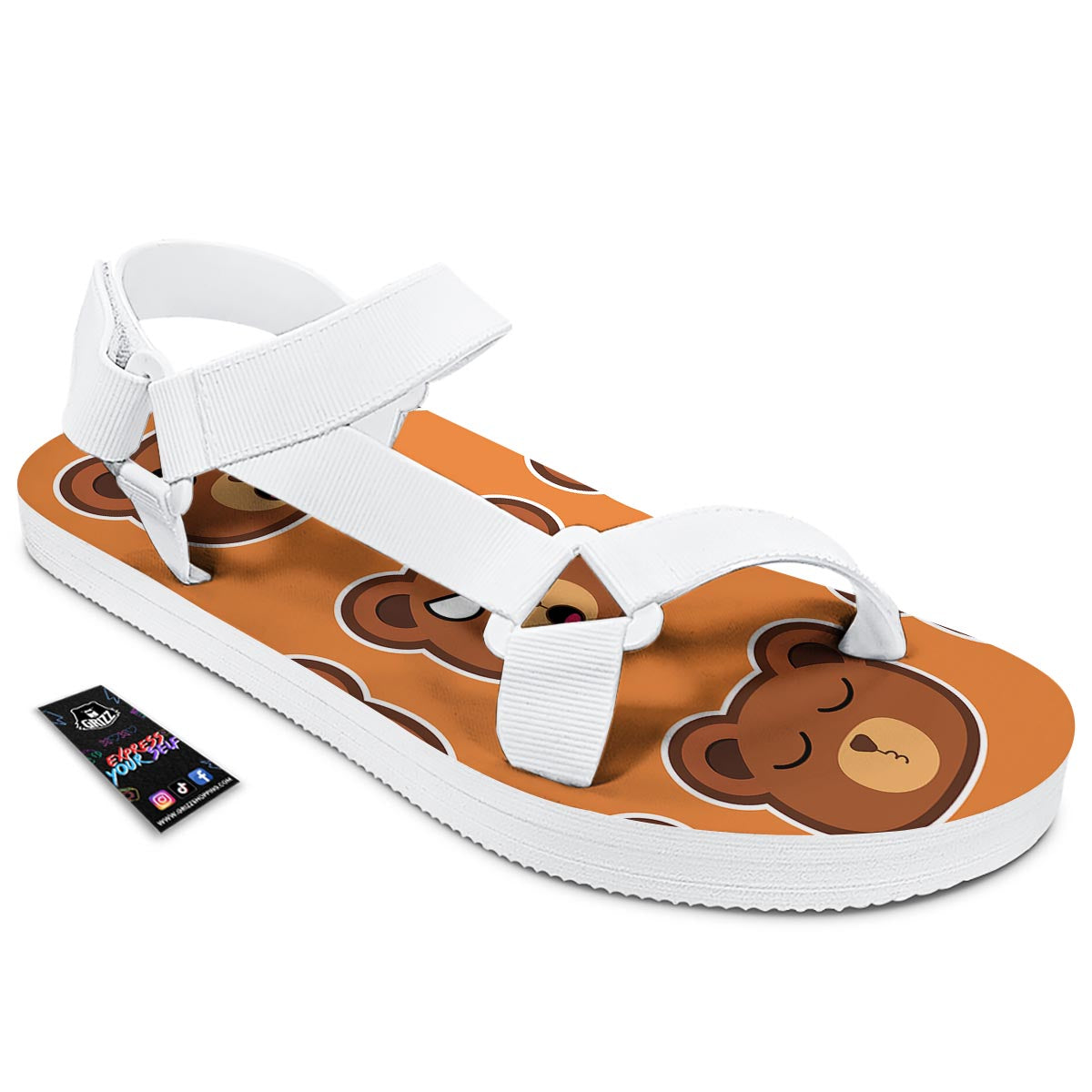 Emoji Teddy Bear Print White Open Toe Sandals-grizzshop