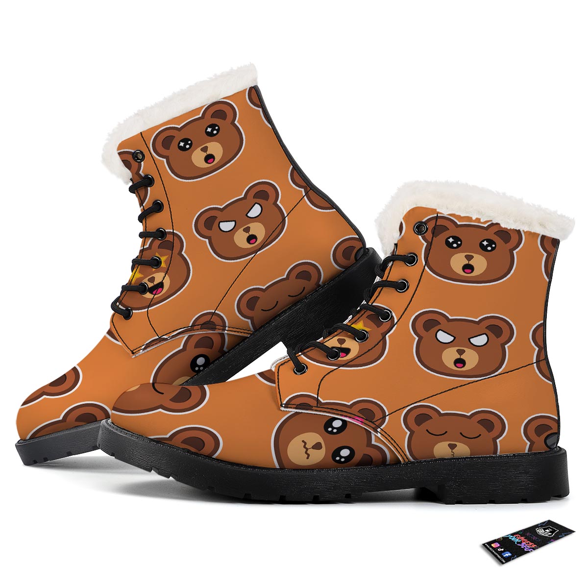 Emoji Teddy Bear Print Winter Boots-grizzshop
