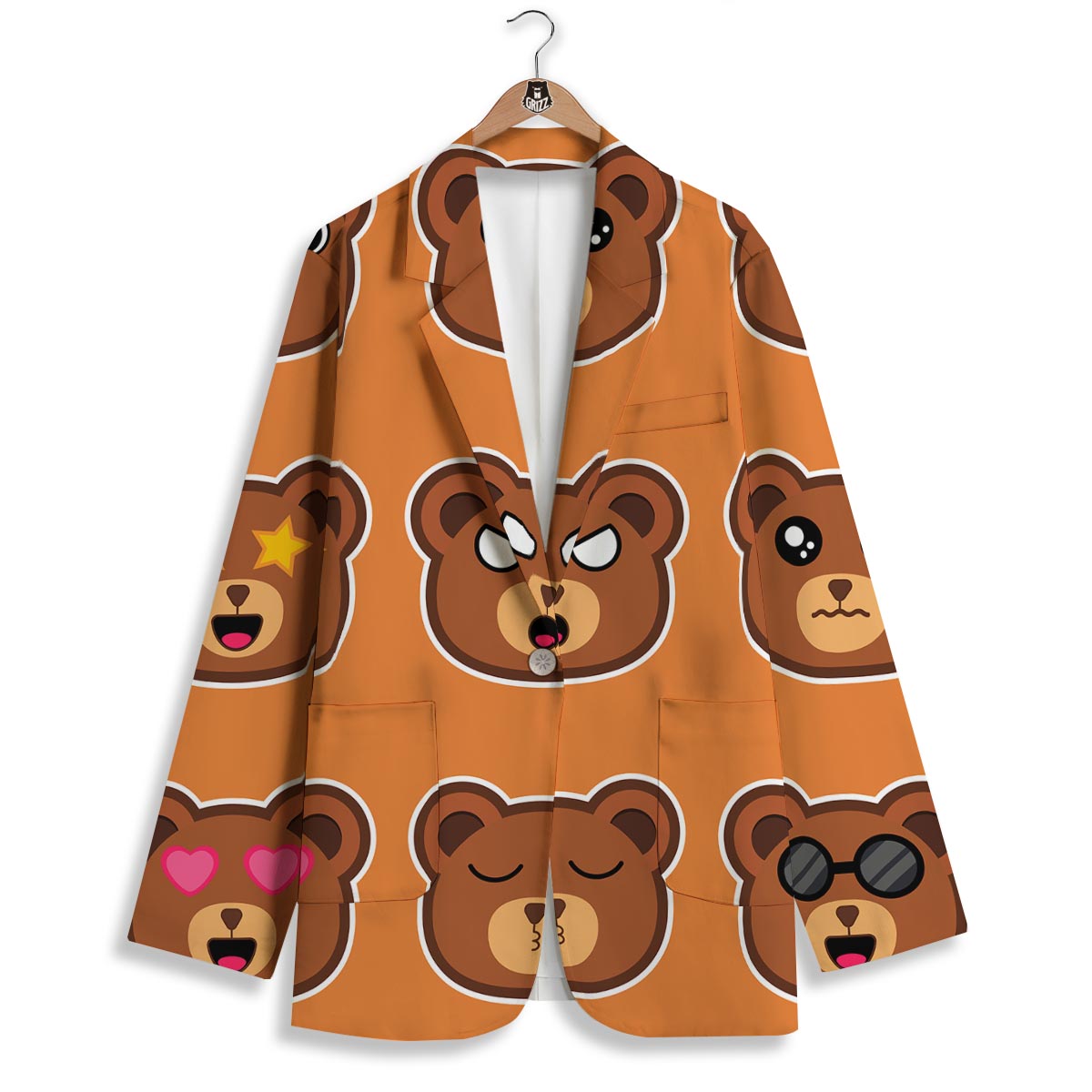 Emoji Teddy Bear Print Women's Blazer-grizzshop