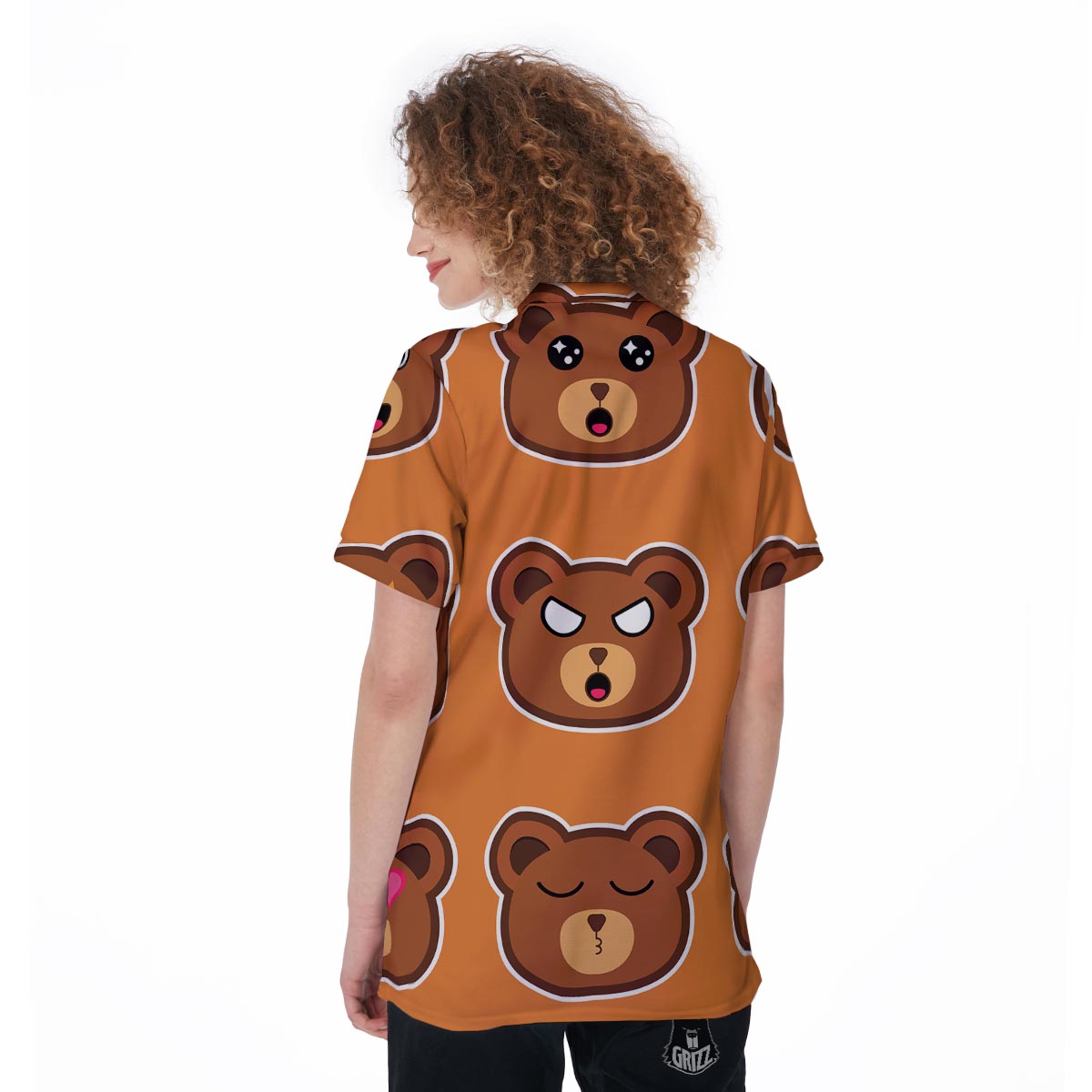 Emoji Teddy Bear Print Women's Golf Shirts-grizzshop
