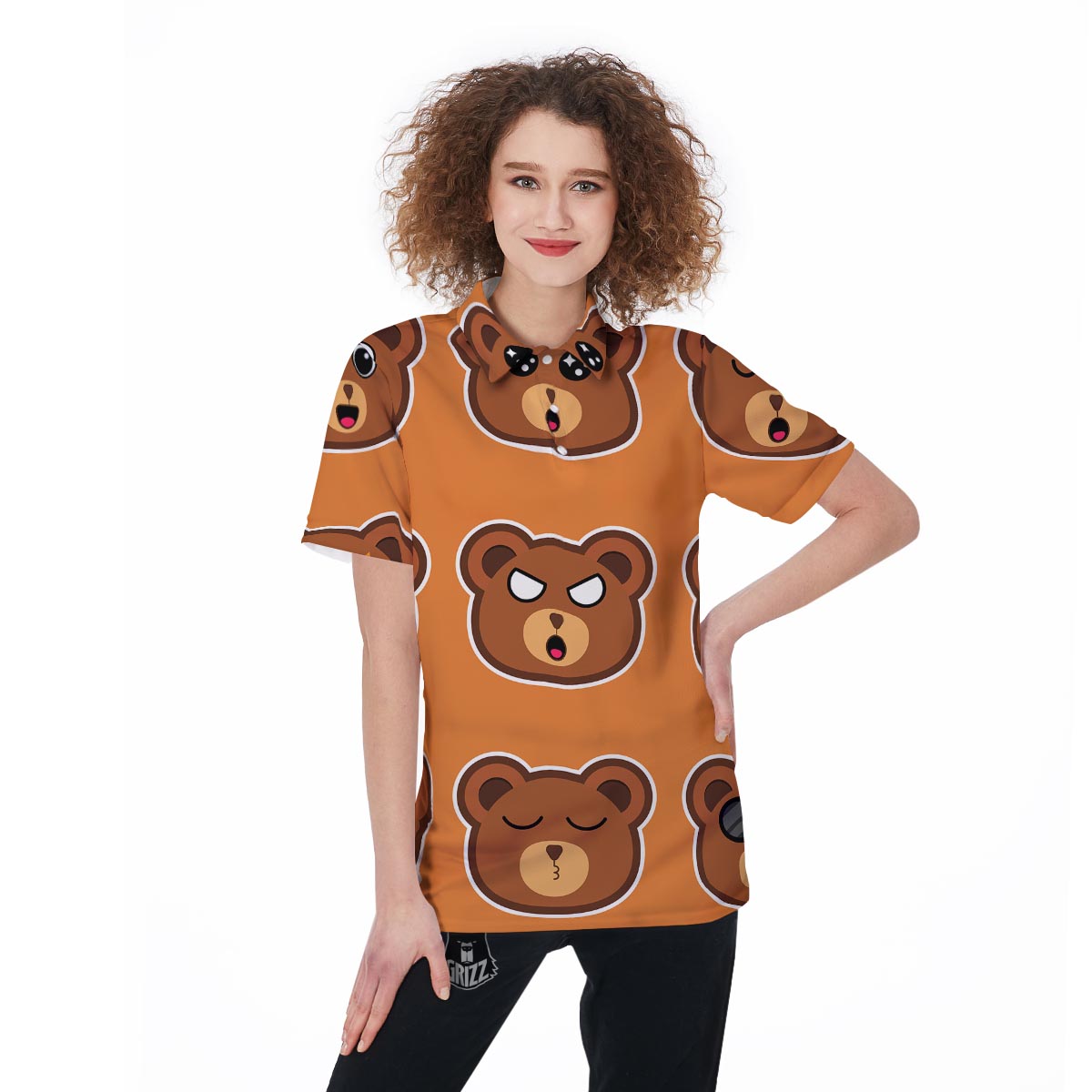 Emoji Teddy Bear Print Women's Golf Shirts-grizzshop