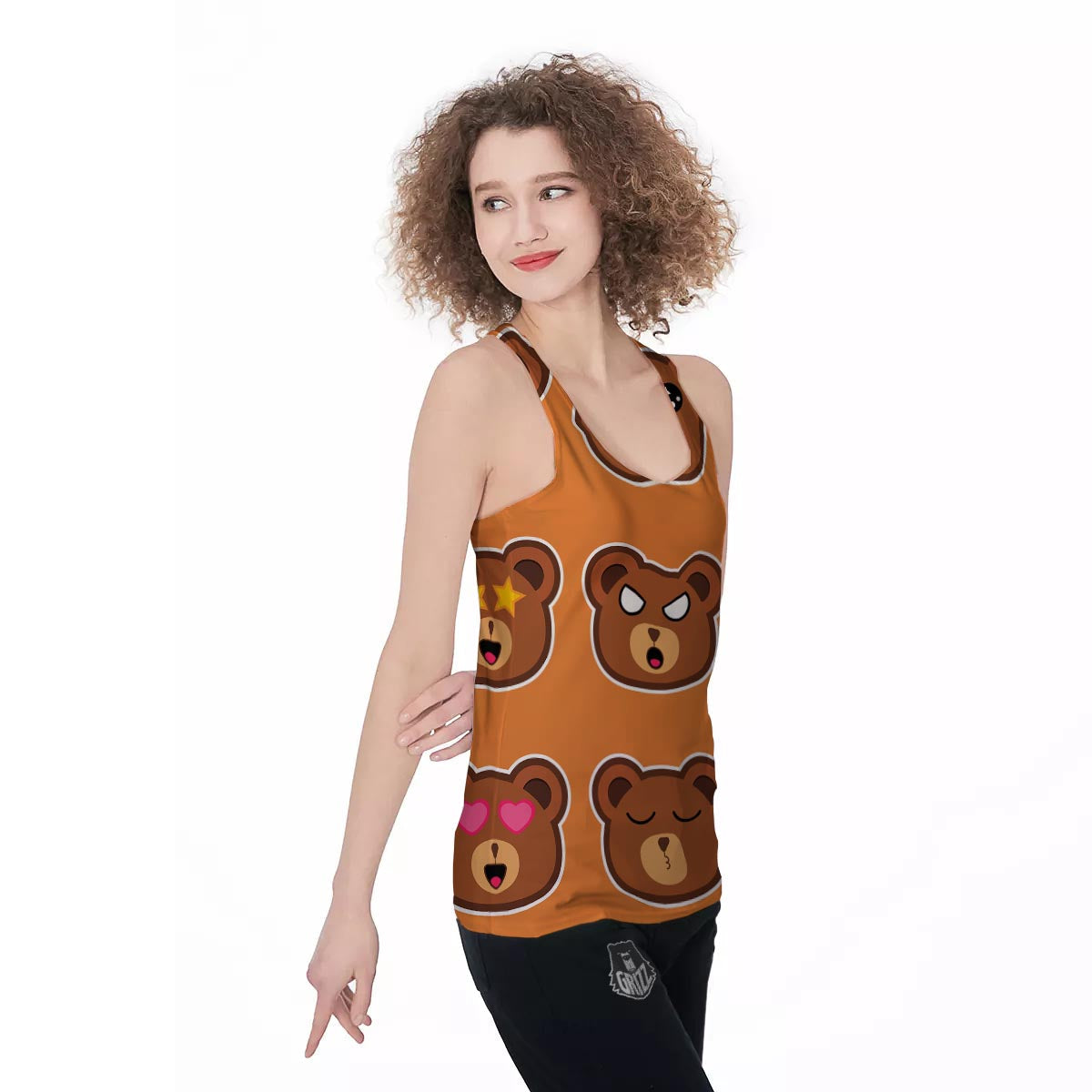 Emoji Teddy Bear Print Women's Racerback Tank Top-grizzshop