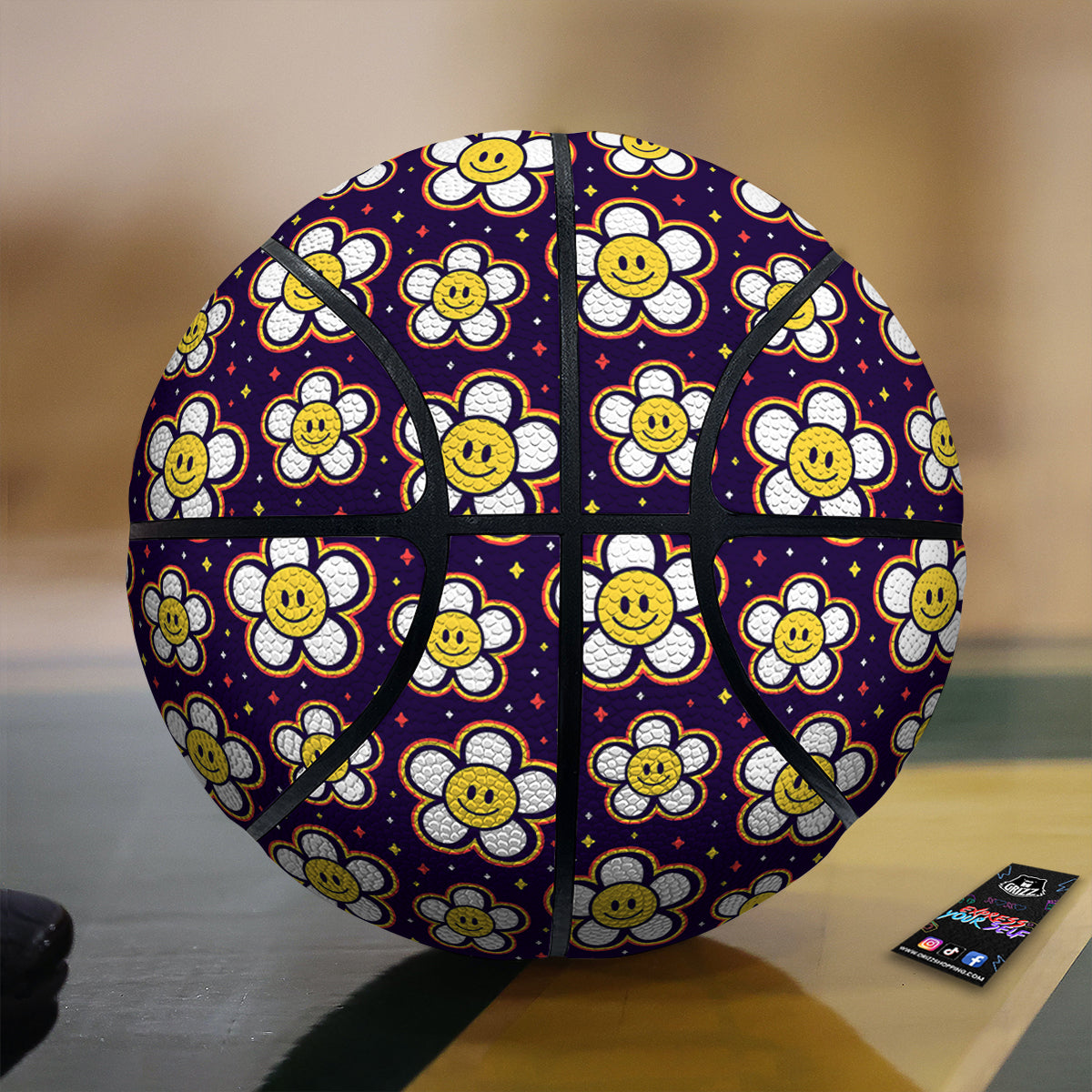 Emoji Flower Smile Print Pattern Basketball