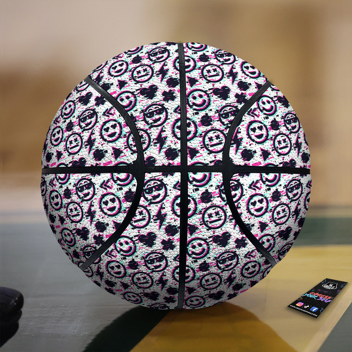 Emoji Glitch Neon Print Pattern Basketball