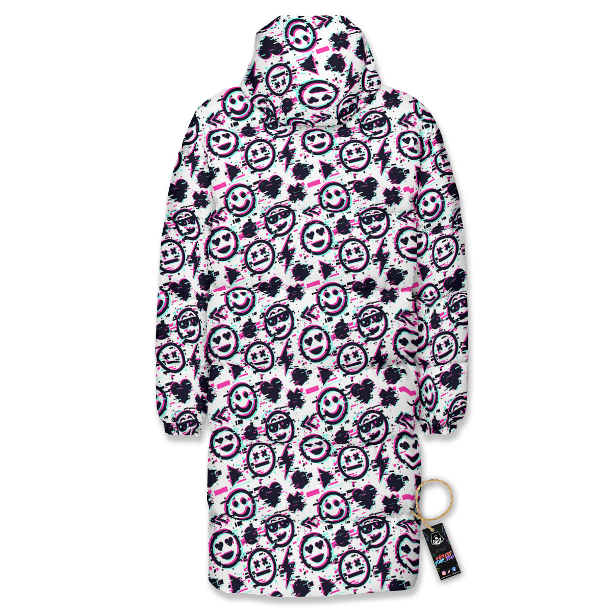 Emoji Glitch Neon Print Pattern Long Down Jacket