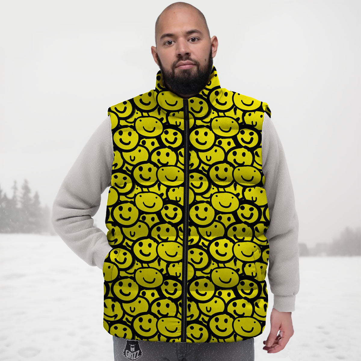 Emoji Graffiti Happy Print Pattern Down Vest