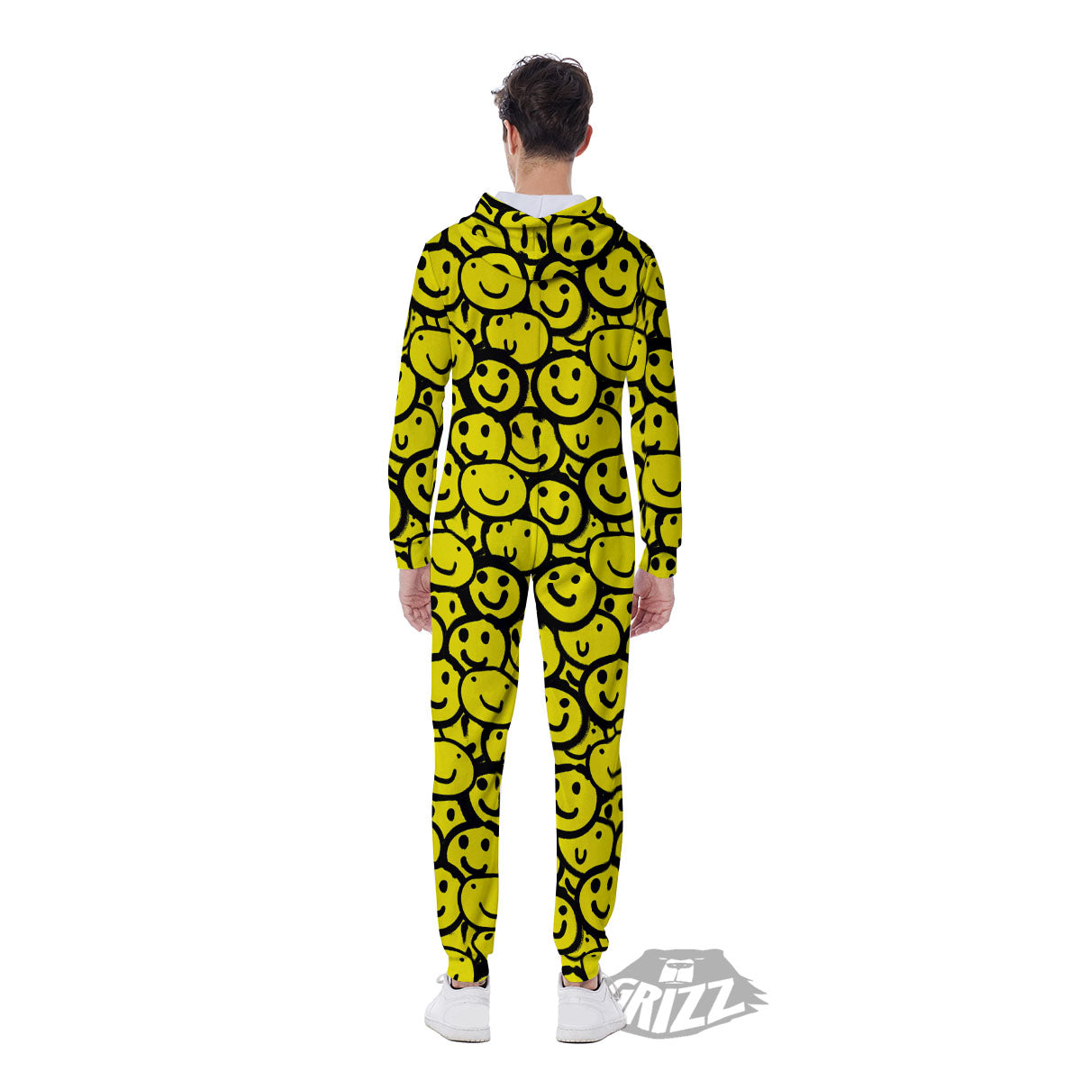 Emoji Graffiti Happy Print Pattern Men's Jumpsuit-grizzshop