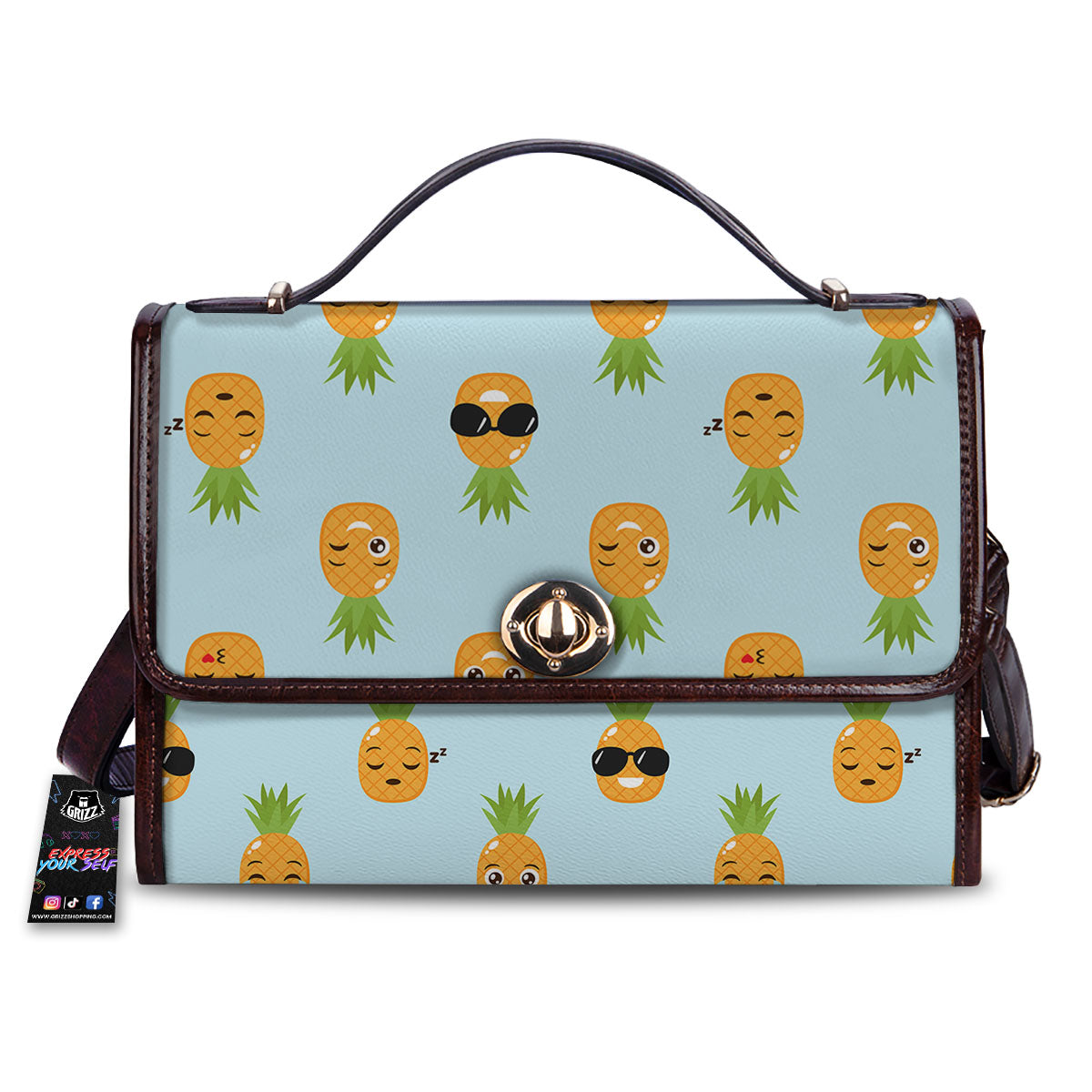 Emoji Pineapple Print Pattern Women's Satchel Bag
