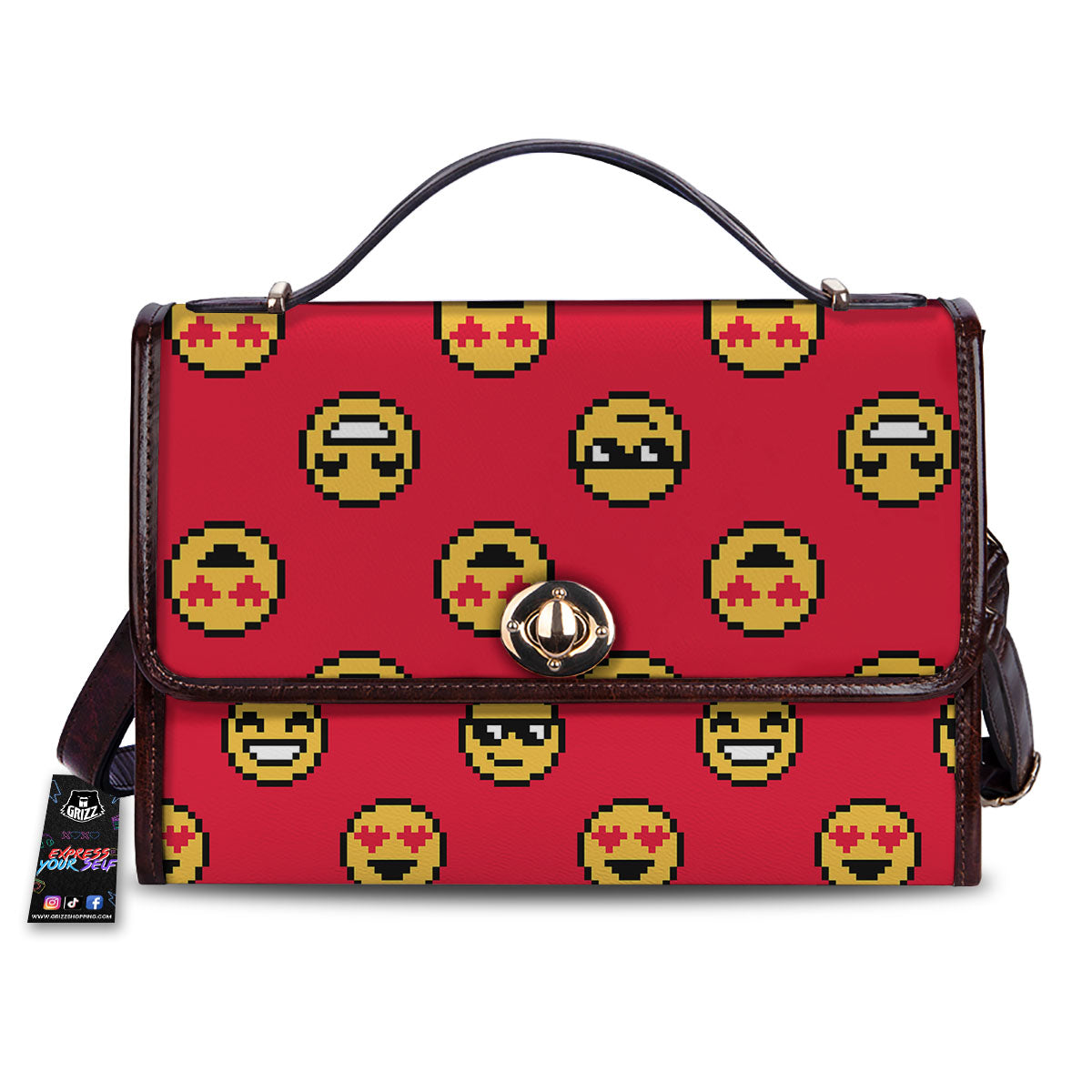 Emoji Pixel Print Pattern Women's Satchel Bag