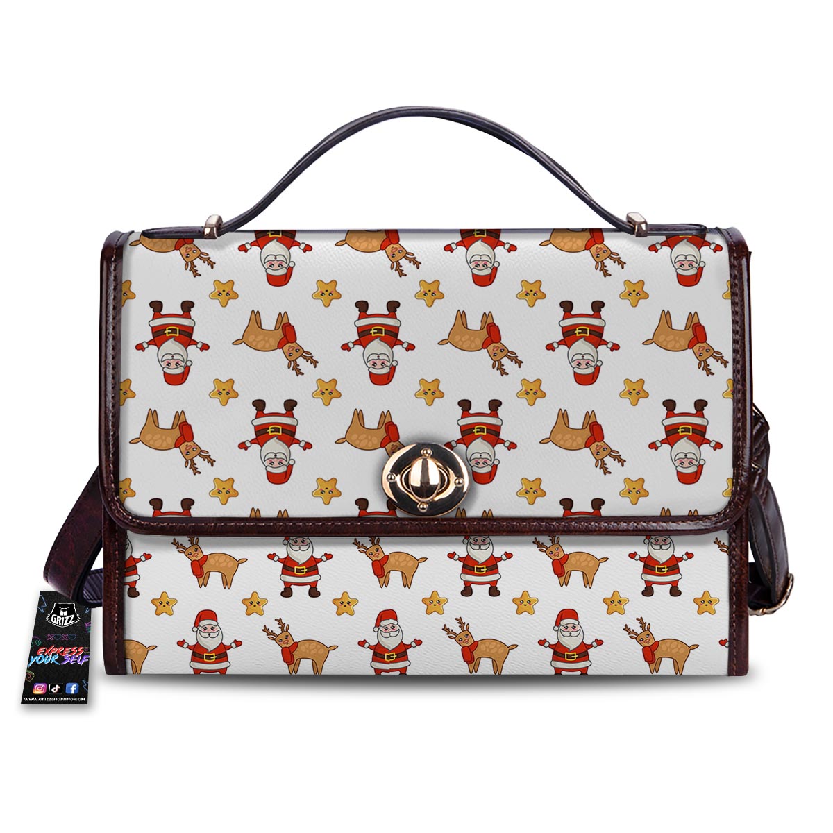 Emoji Reindeer And Santa Claus Print Pattern Women's Satchel Bag