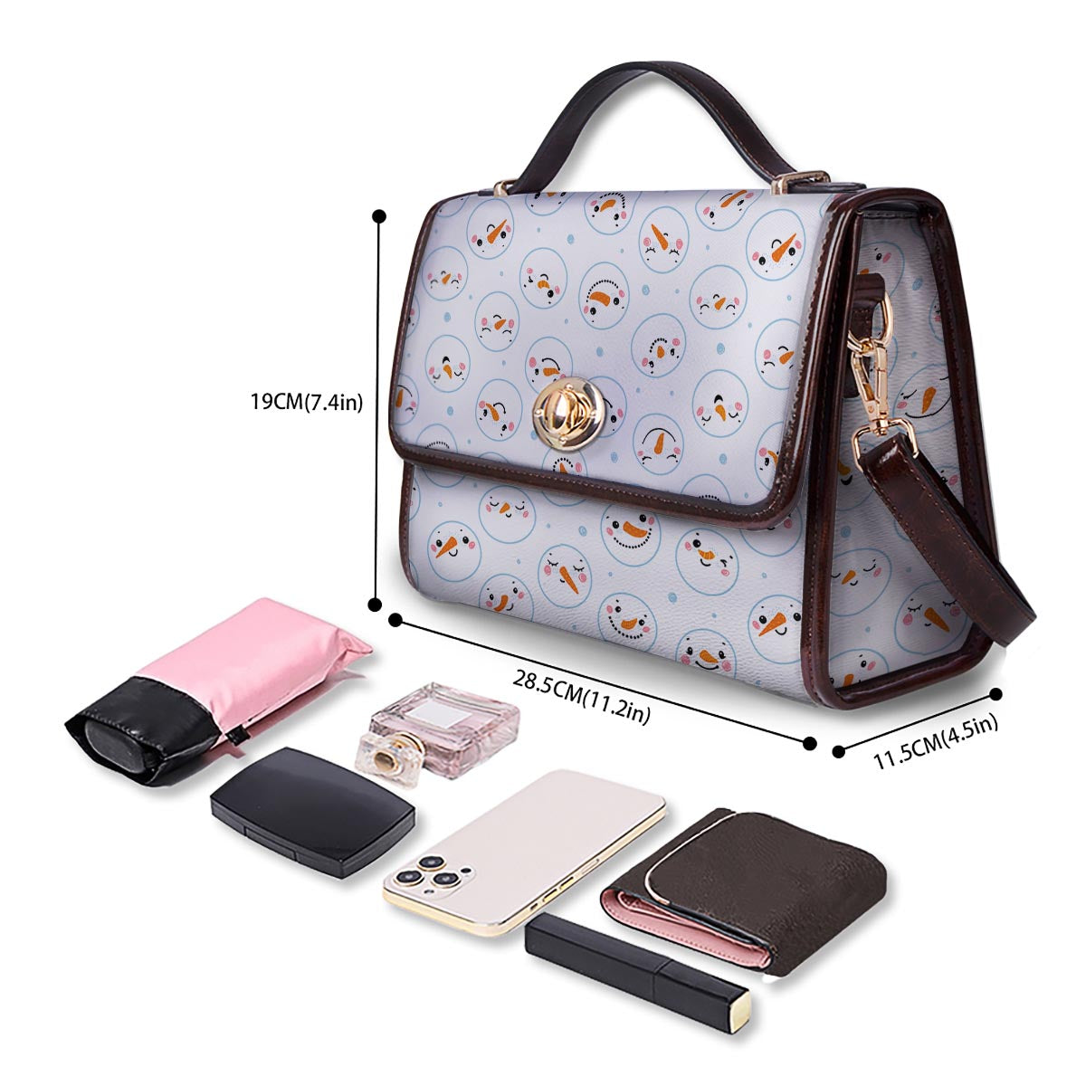 Emoji Snowman Print Pattern Women's Satchel Bag