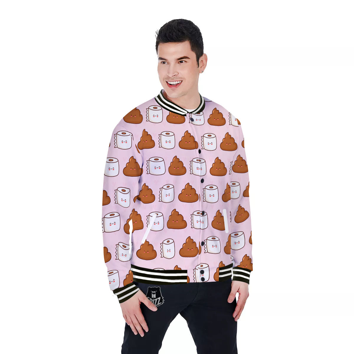 Emoticons Poop Print Pattern Baseball Jacket-grizzshop