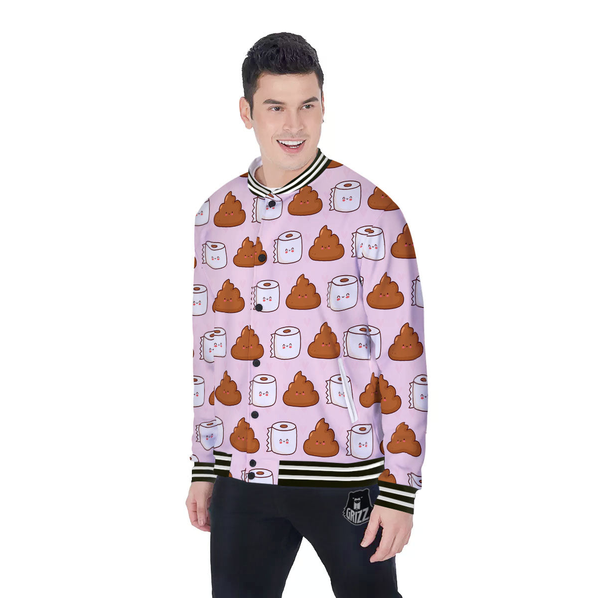 Emoticons Poop Print Pattern Baseball Jacket-grizzshop