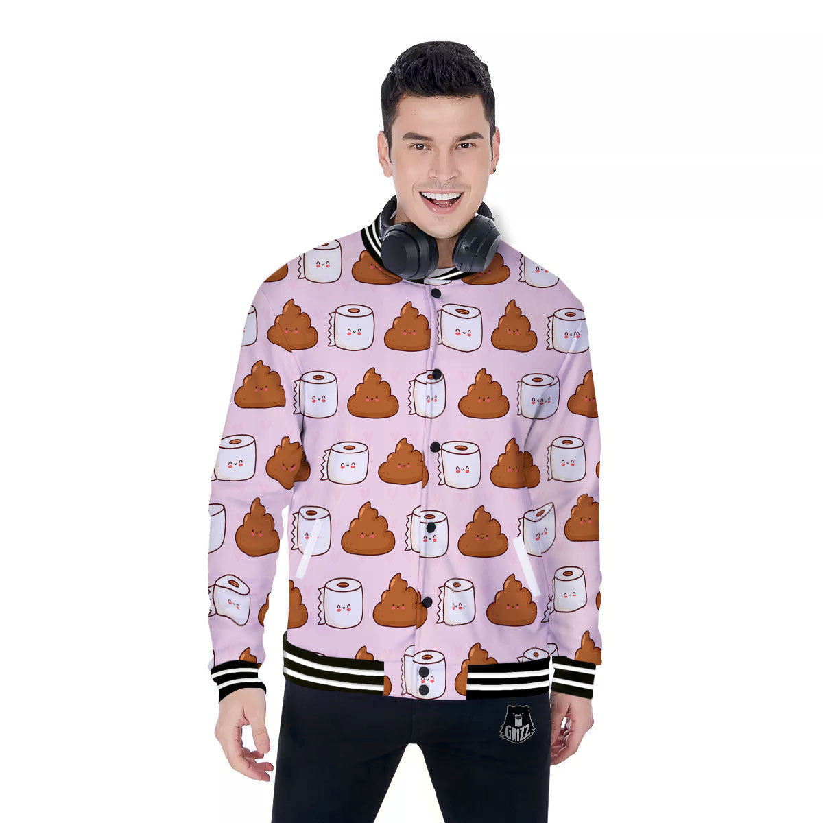 Emoticons Poop Print Pattern Baseball Jacket-grizzshop