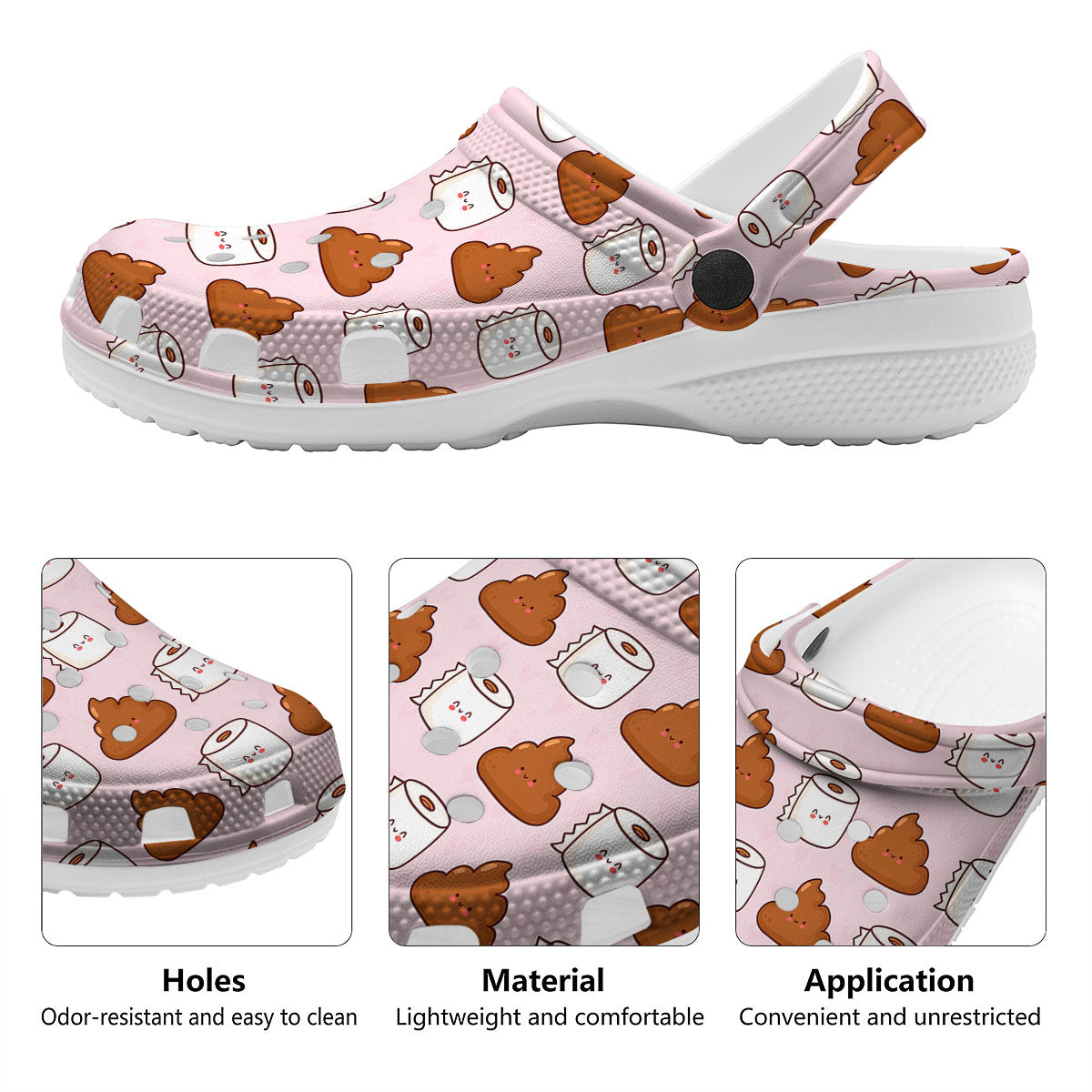 Emoticons Poop Print Pattern Clog-grizzshop