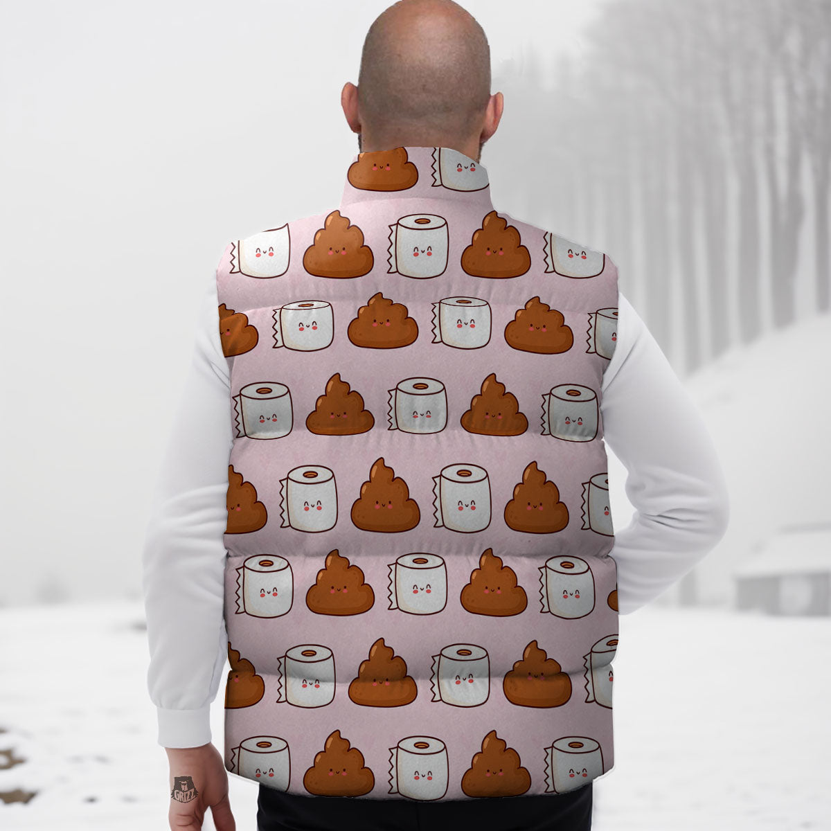 Emoticons Poop Print Pattern Down Vest-grizzshop