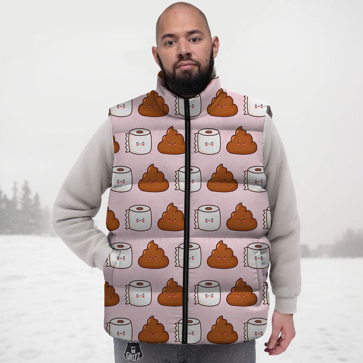 Emoticons Poop Print Pattern Down Vest-grizzshop