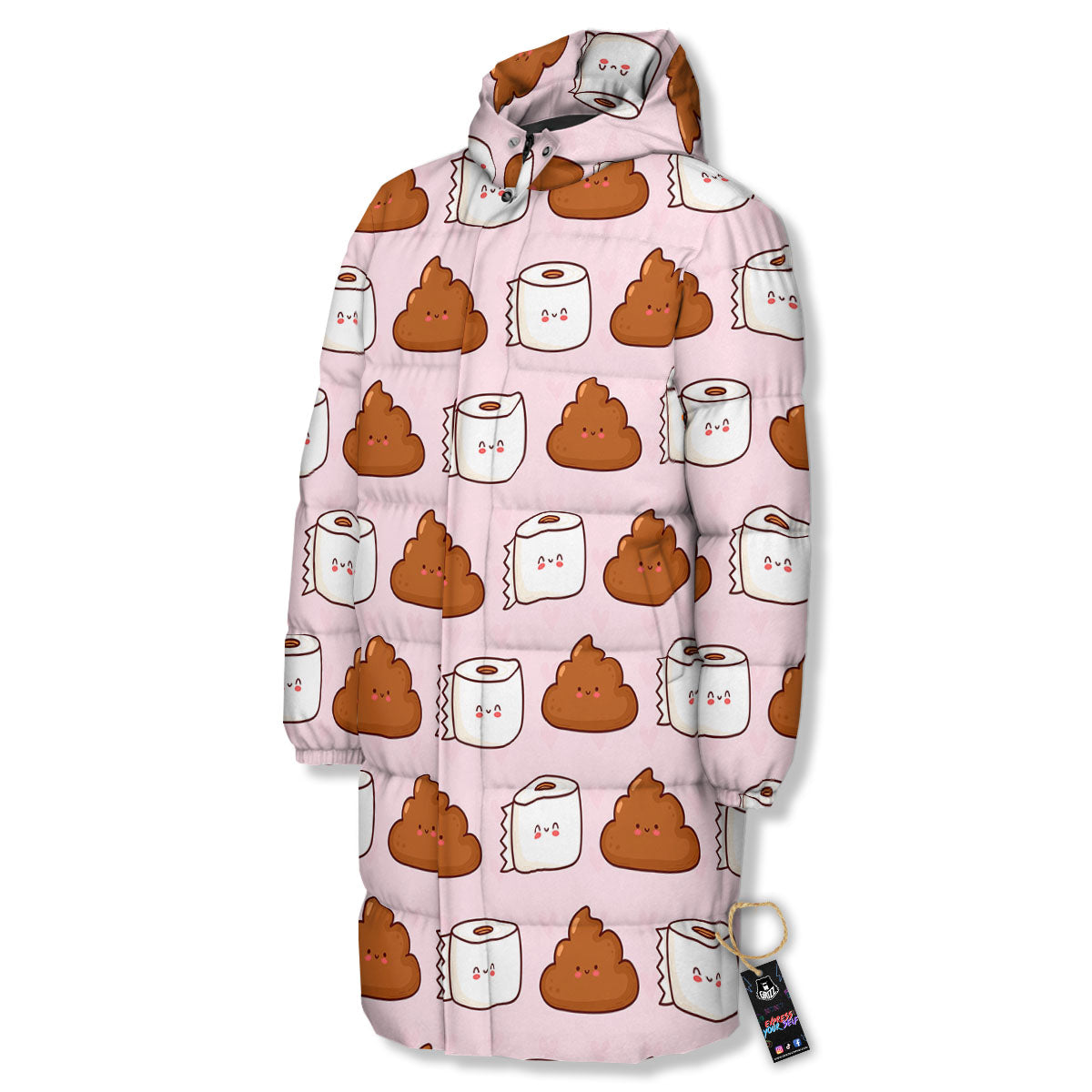 Emoticons Poop Print Pattern Long Down Jacket-grizzshop