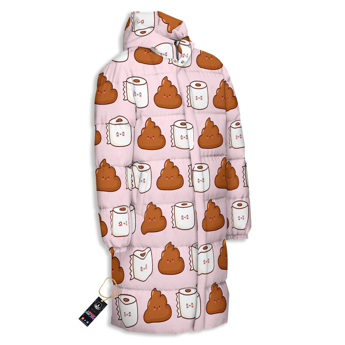 Emoticons Poop Print Pattern Long Down Jacket-grizzshop