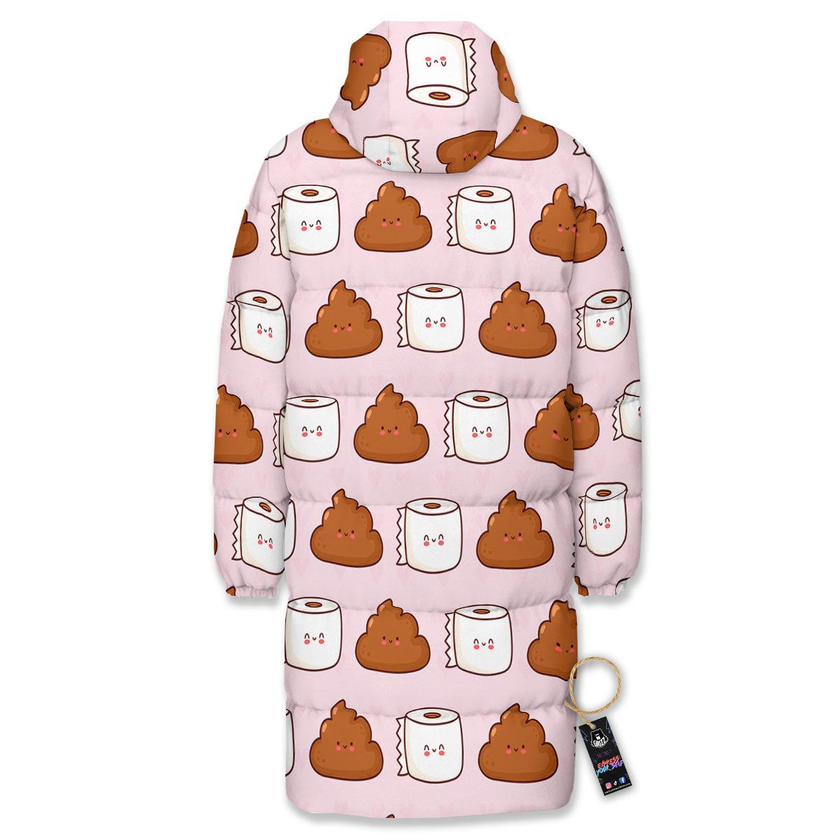 Emoticons Poop Print Pattern Long Down Jacket-grizzshop