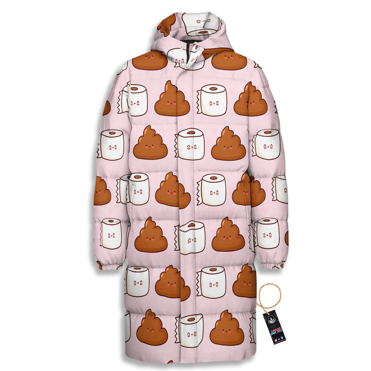 Emoticons Poop Print Pattern Long Down Jacket-grizzshop