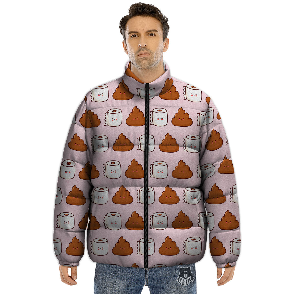Emoticons Poop Print Pattern Puffer Jacket-grizzshop