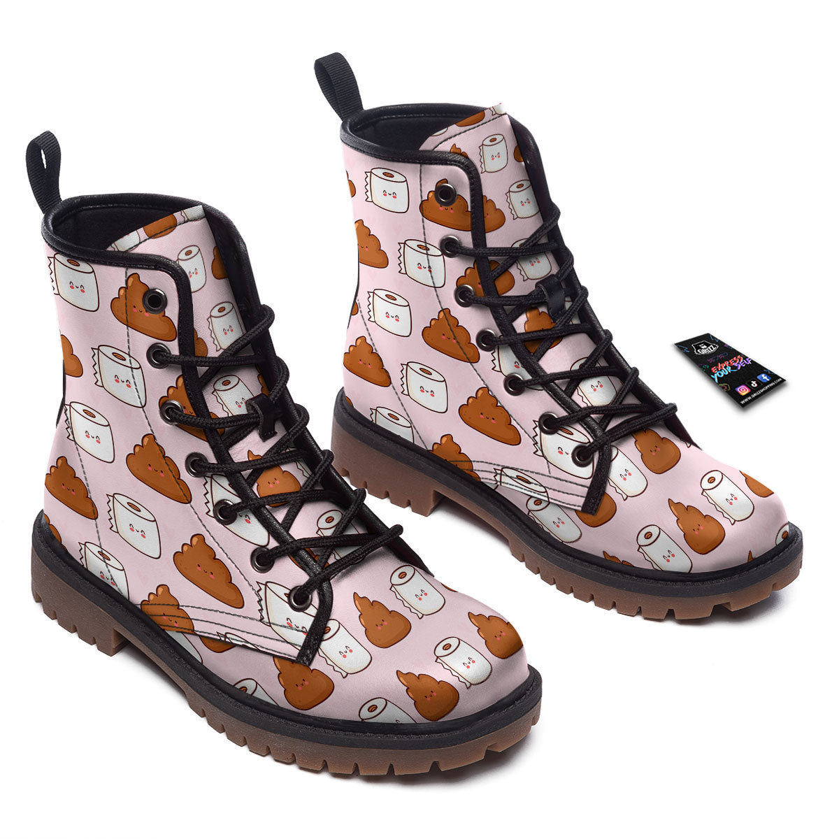 Emoticons Poop Print Pattern Work Boots-grizzshop