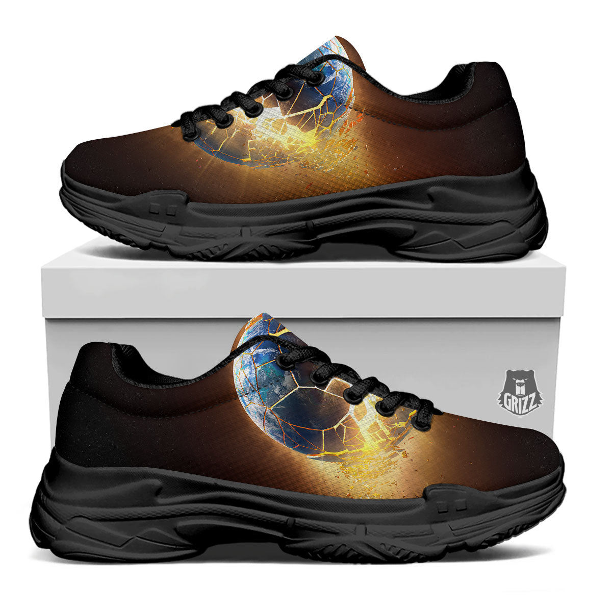 End Of The Earth Print Black Chunky Shoes-grizzshop