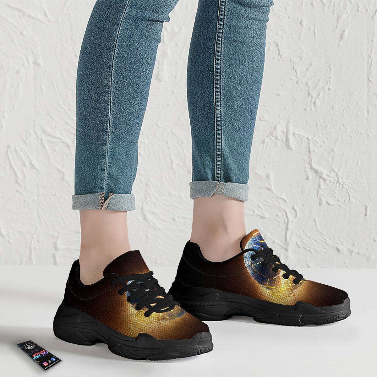 End Of The Earth Print Black Chunky Shoes-grizzshop