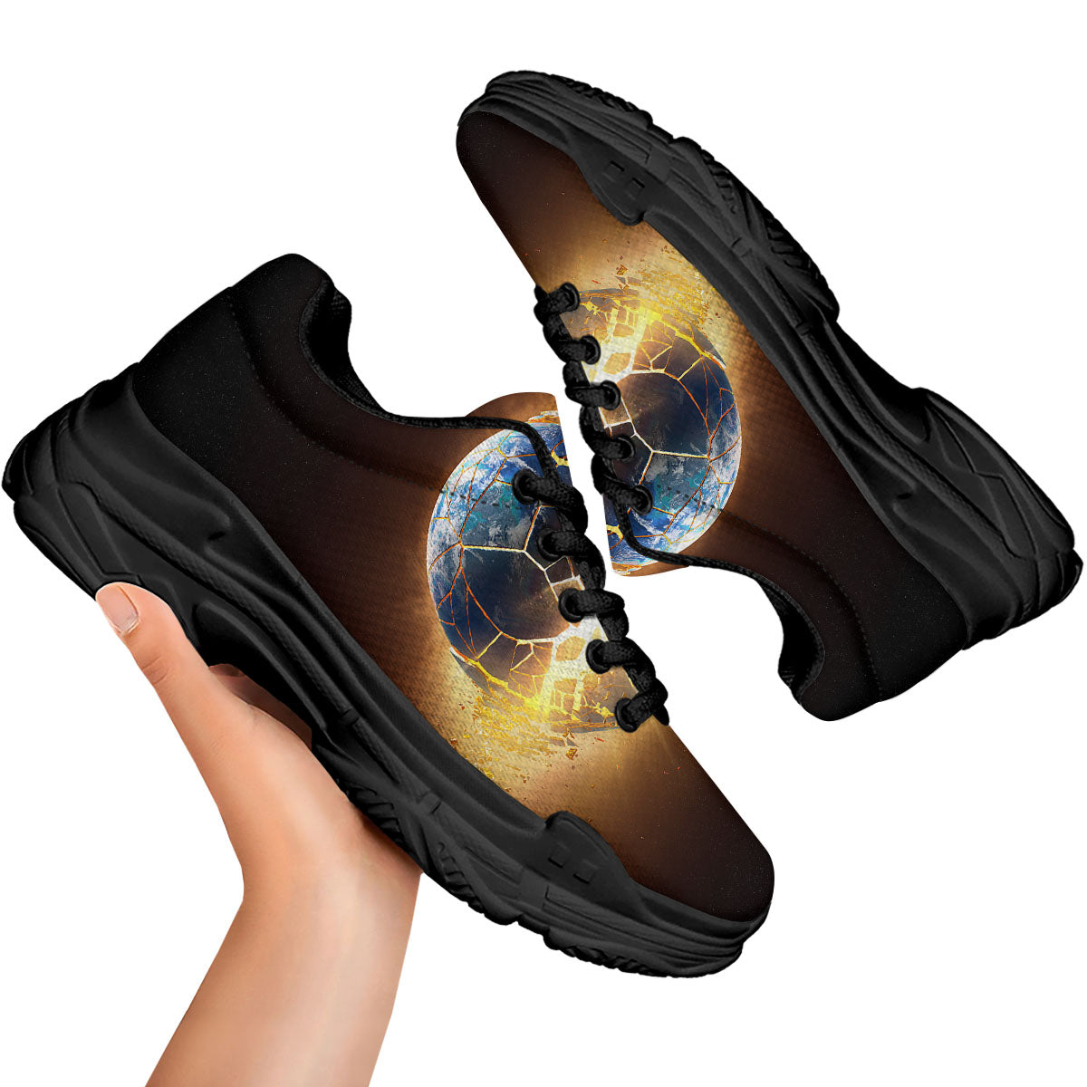 End Of The Earth Print Black Chunky Shoes-grizzshop