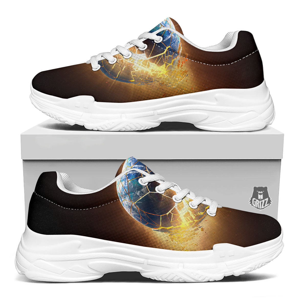 End Of The Earth Print White Chunky Shoes-grizzshop