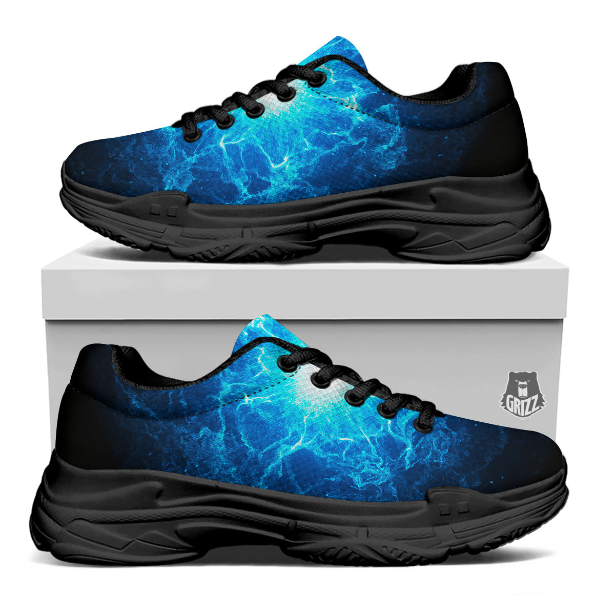 Energy Blue Plasma Print Black Chunky Shoes-grizzshop