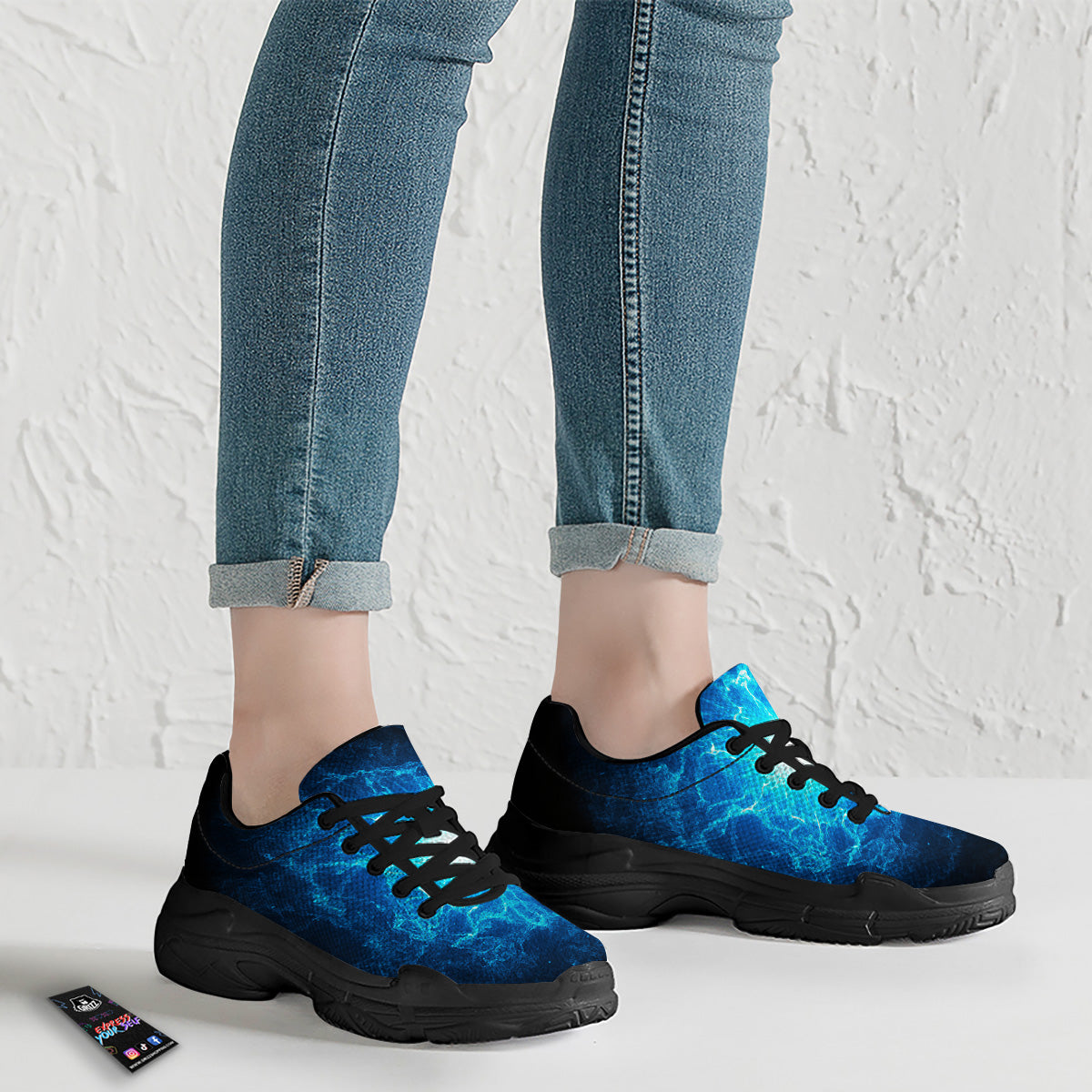 Energy Blue Plasma Print Black Chunky Shoes-grizzshop
