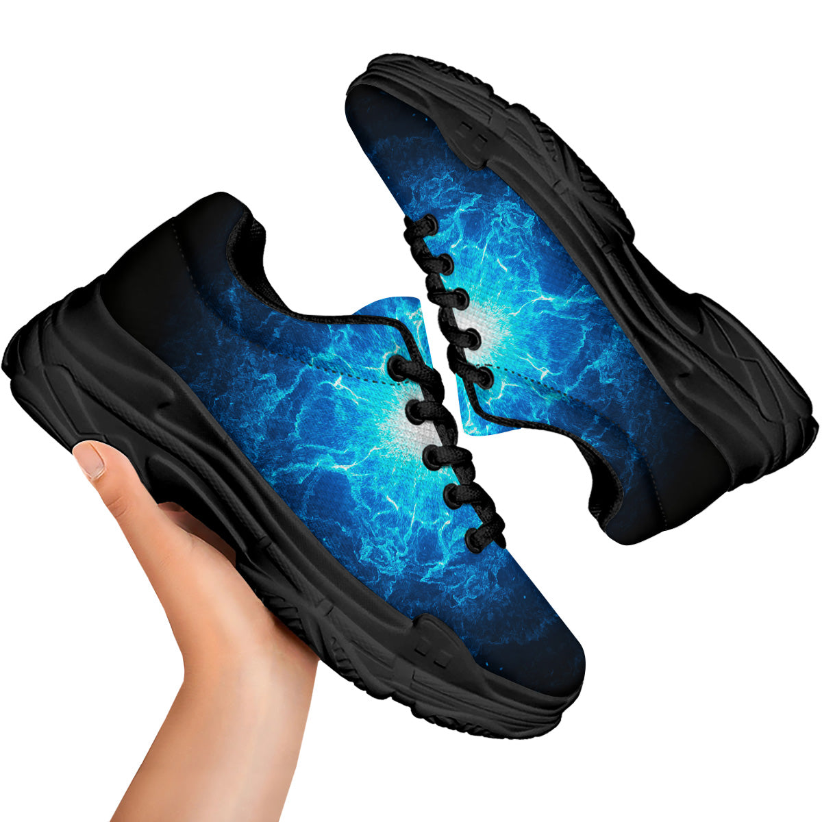 Energy Blue Plasma Print Black Chunky Shoes-grizzshop