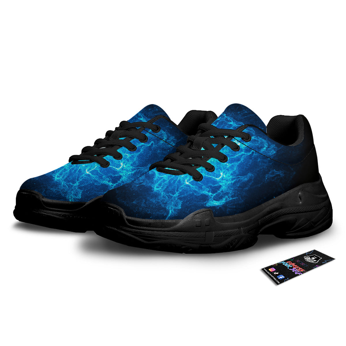 Energy Blue Plasma Print Black Chunky Shoes-grizzshop