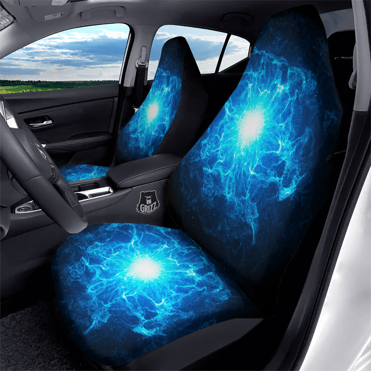 Energy Blue Plasma Print Car Seat Covers-grizzshop