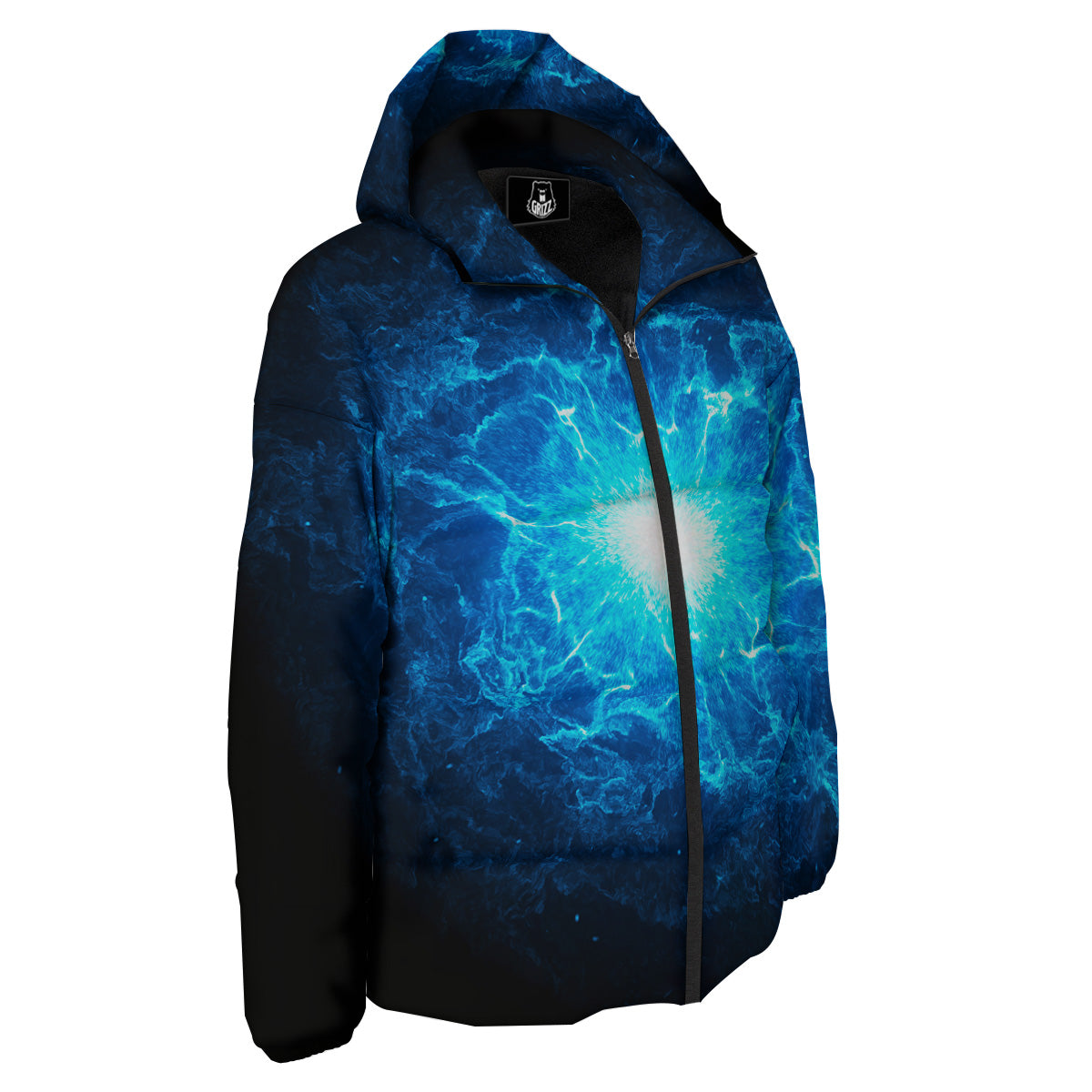 Energy Blue Plasma Print Down Jacket-grizzshop