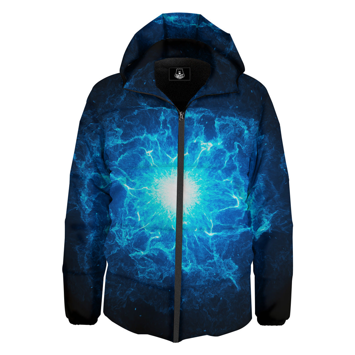 Energy Blue Plasma Print Down Jacket-grizzshop