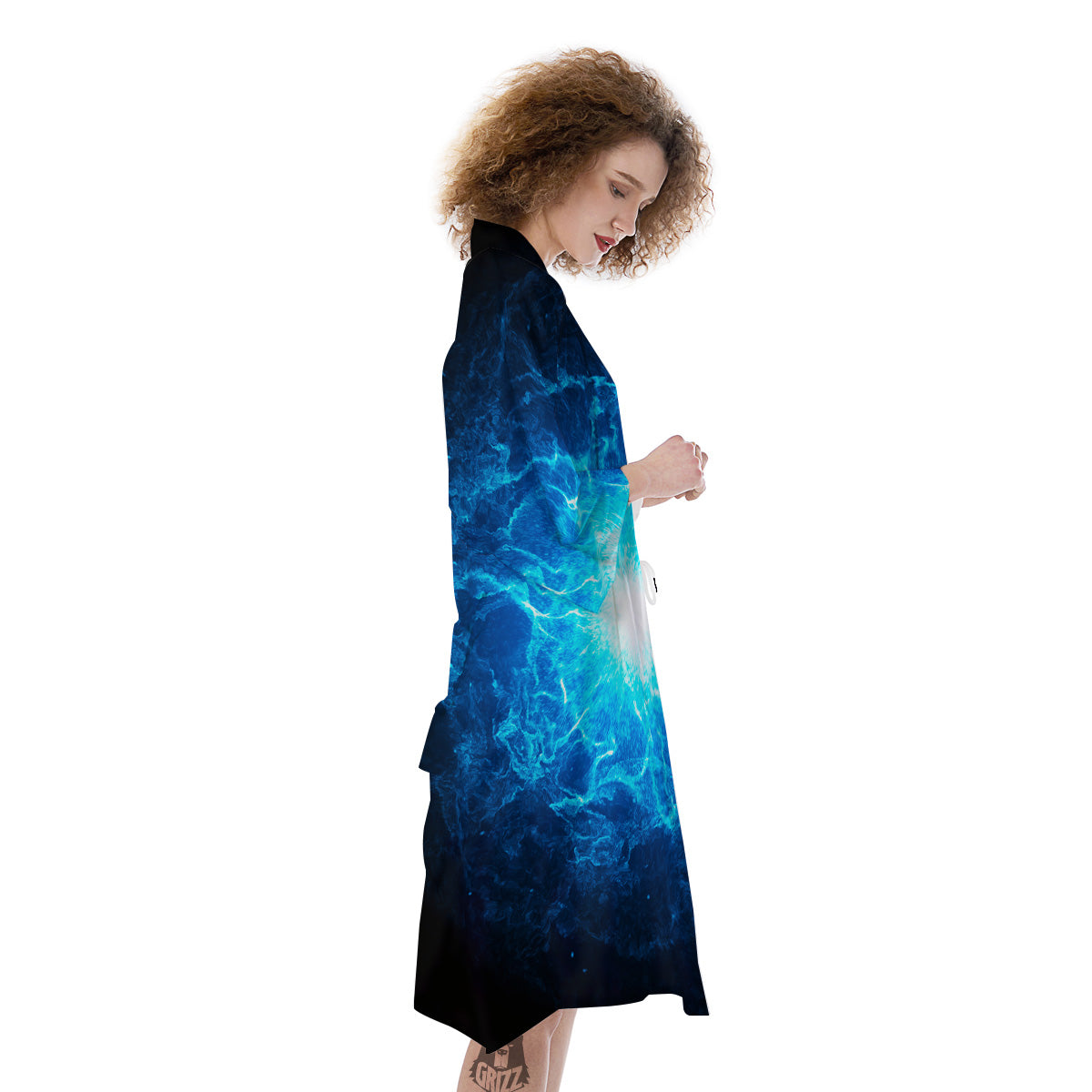 Energy Blue Plasma Print Kimono-grizzshop