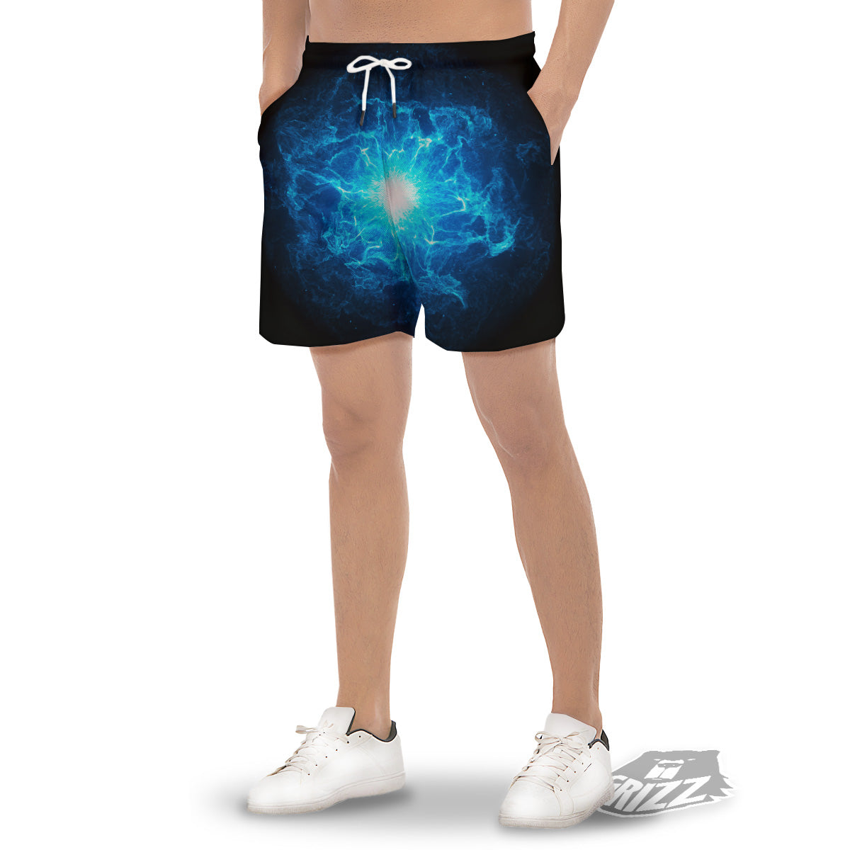 Energy Blue Plasma Print Men's Gym Shorts-grizzshop