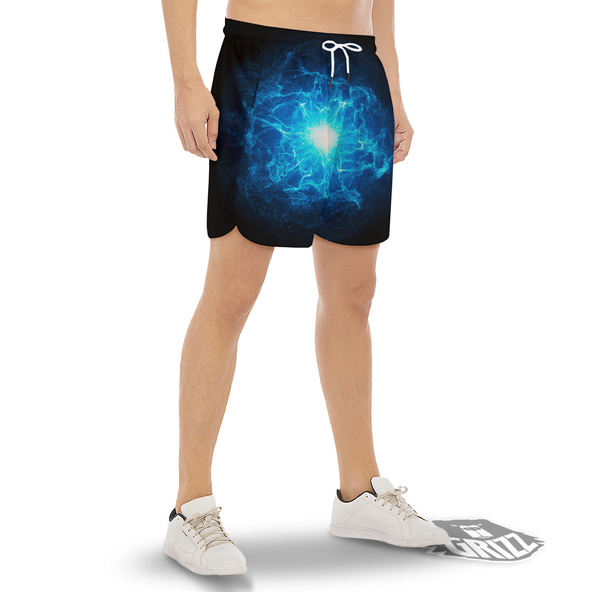Energy Blue Plasma Print Men's Gym Shorts-grizzshop