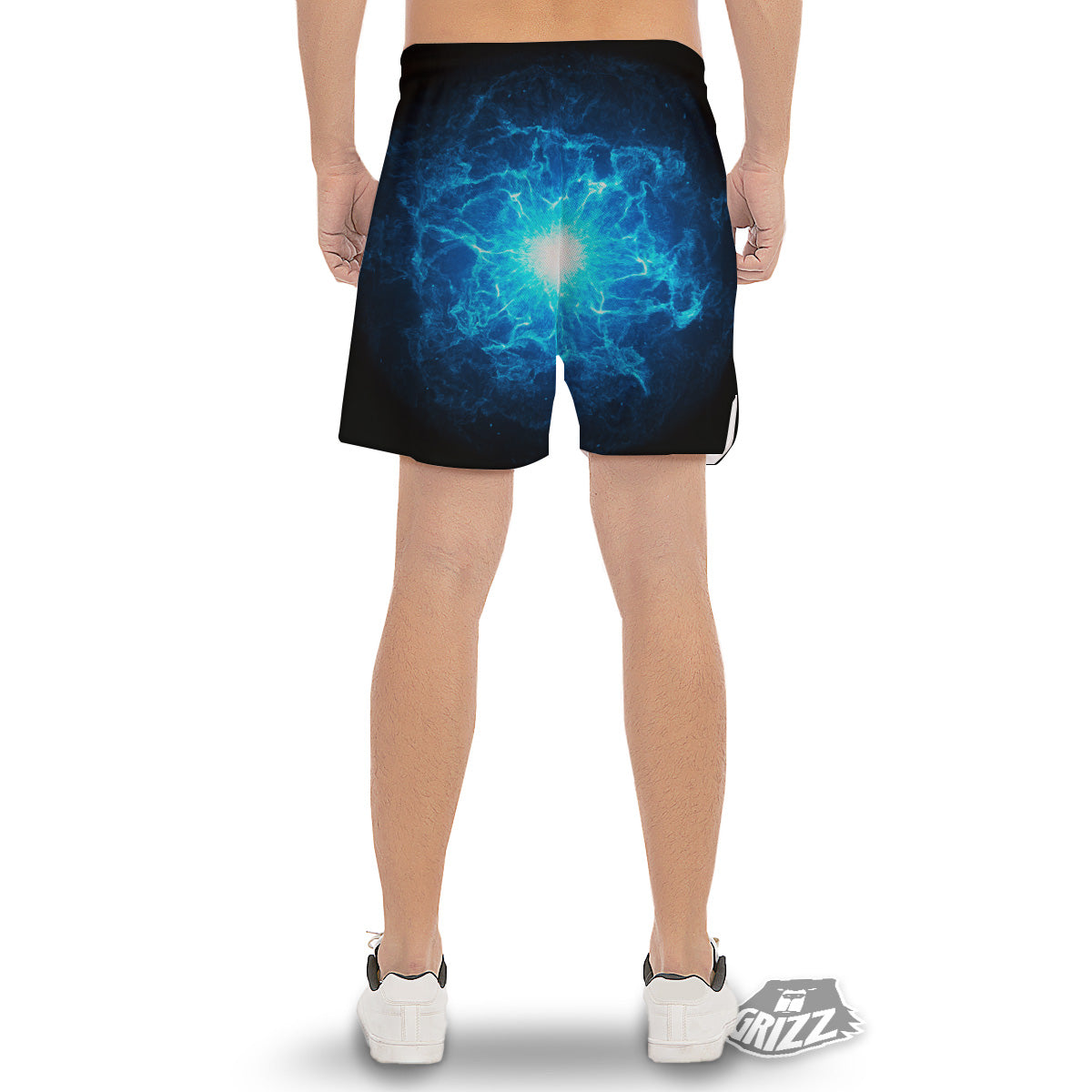 Energy Blue Plasma Print Men's Gym Shorts-grizzshop