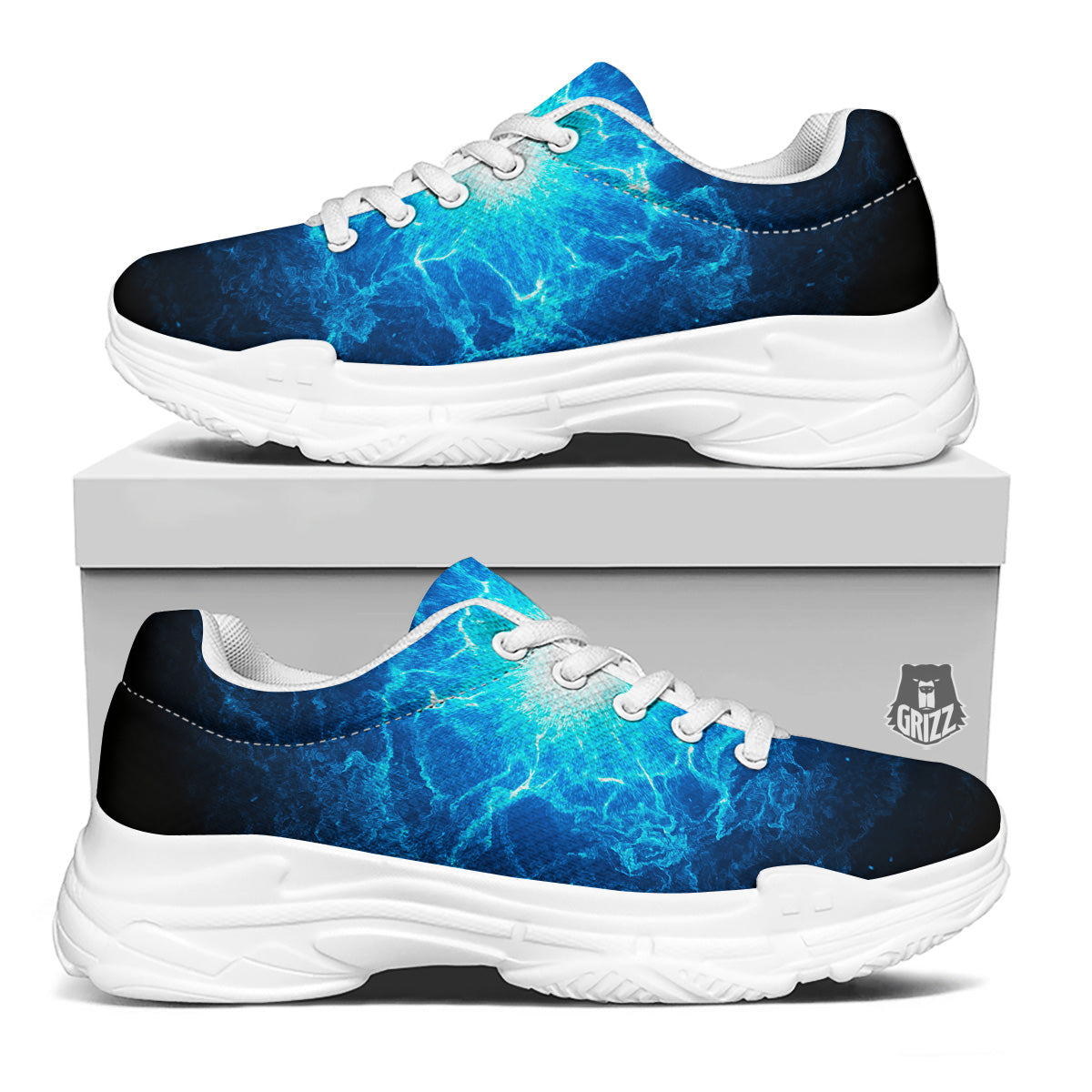 Energy Blue Plasma Print White Chunky Shoes-grizzshop
