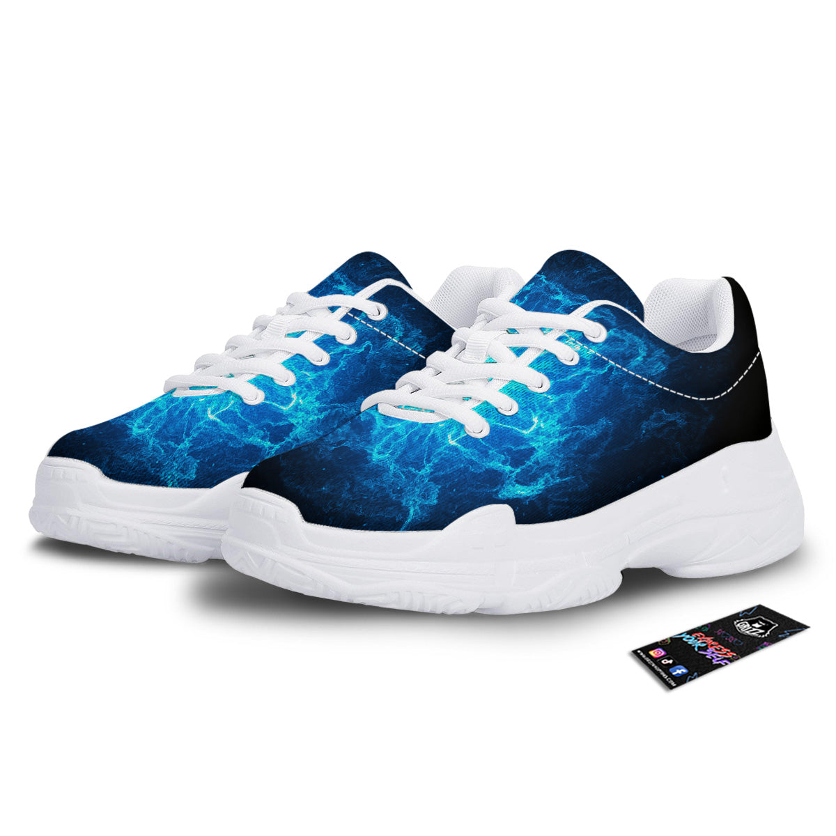 Energy Blue Plasma Print White Chunky Shoes-grizzshop