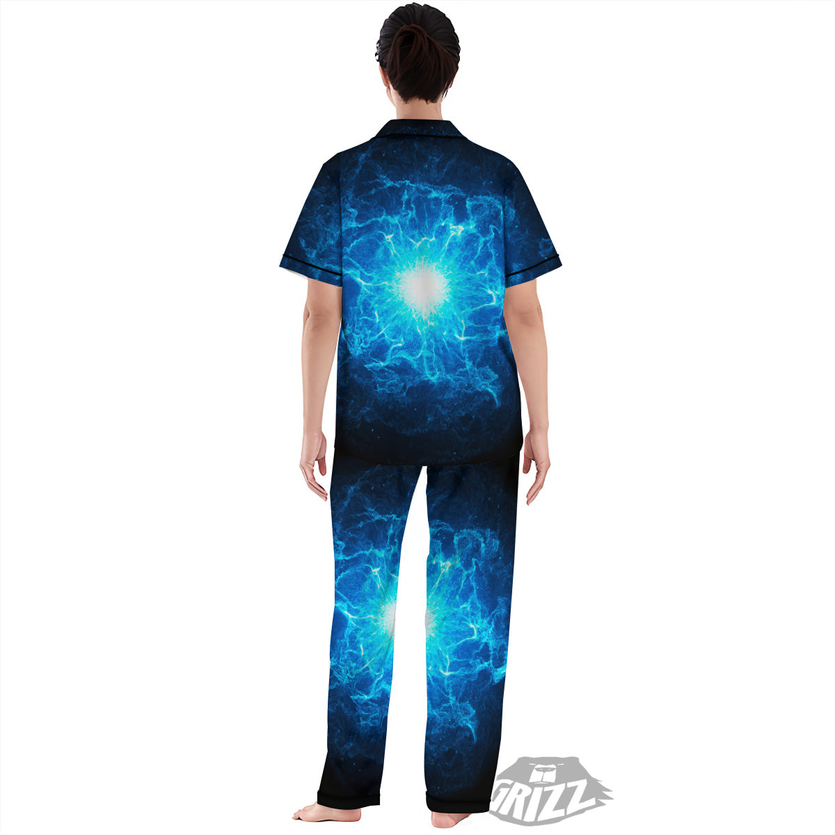 Energy Blue Plasma Print Women's Pajamas Set-grizzshop